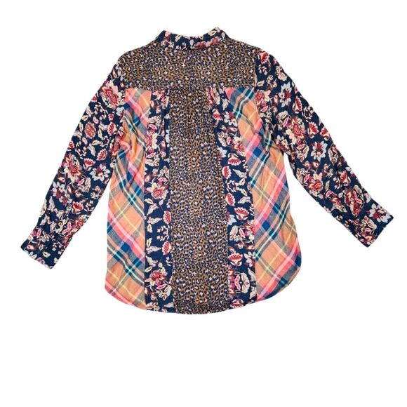 Soft Surroundings Top Tunic Patchwork Flannel Leopard Plaid Floral Button Down M - Picture 7 of 13